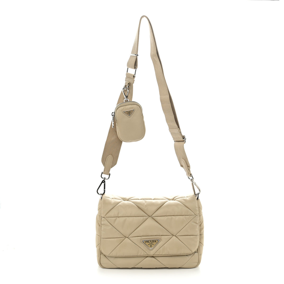 Re-Nylon Quilted Padded Flap Shoulder Bag Deserto