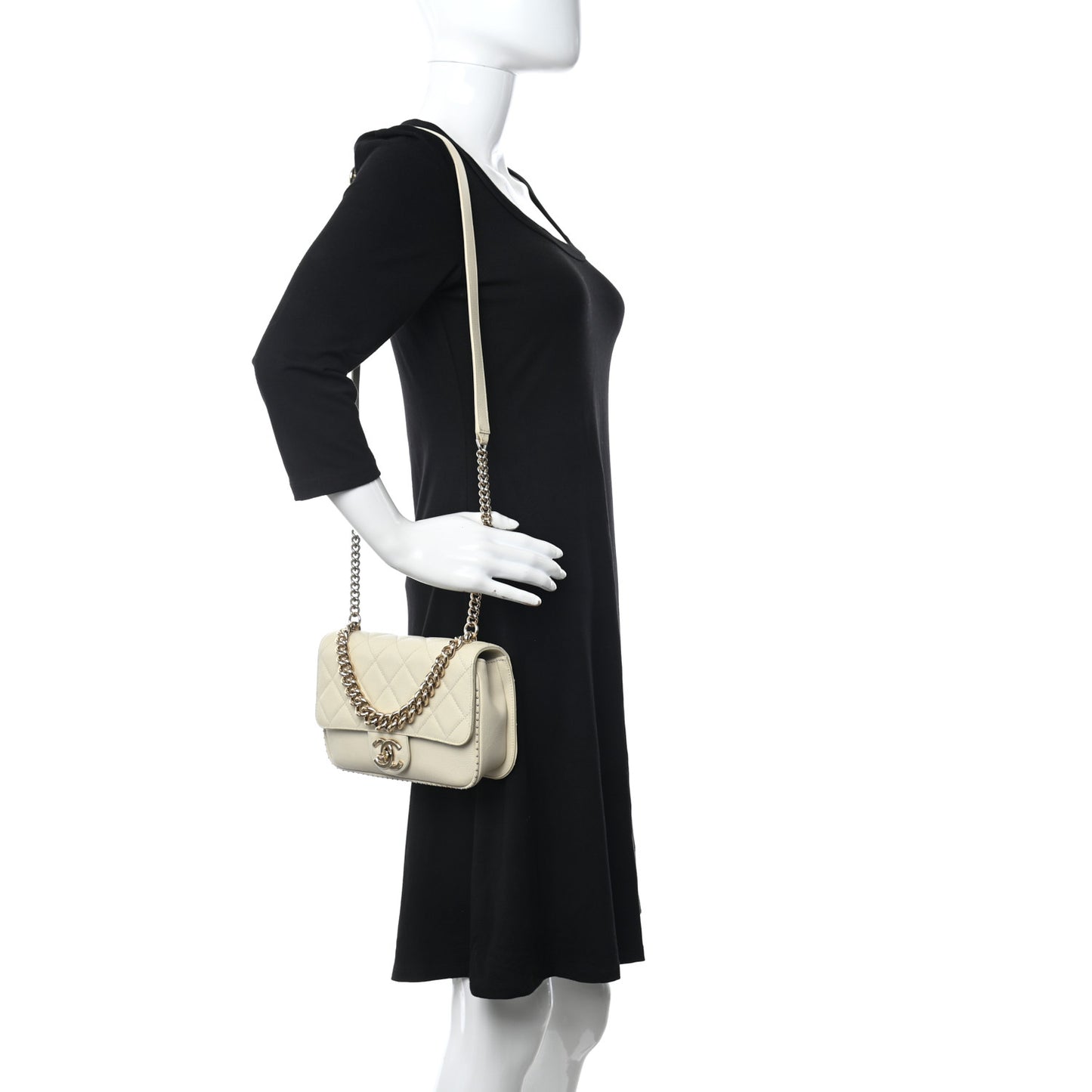 Caviar Quilted Small Studded Flap Off White