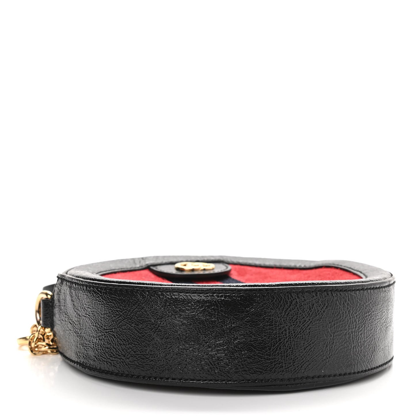 Suede Patent Web Mini Ophidia Round Shoulder Bag Hibiscus Red Black