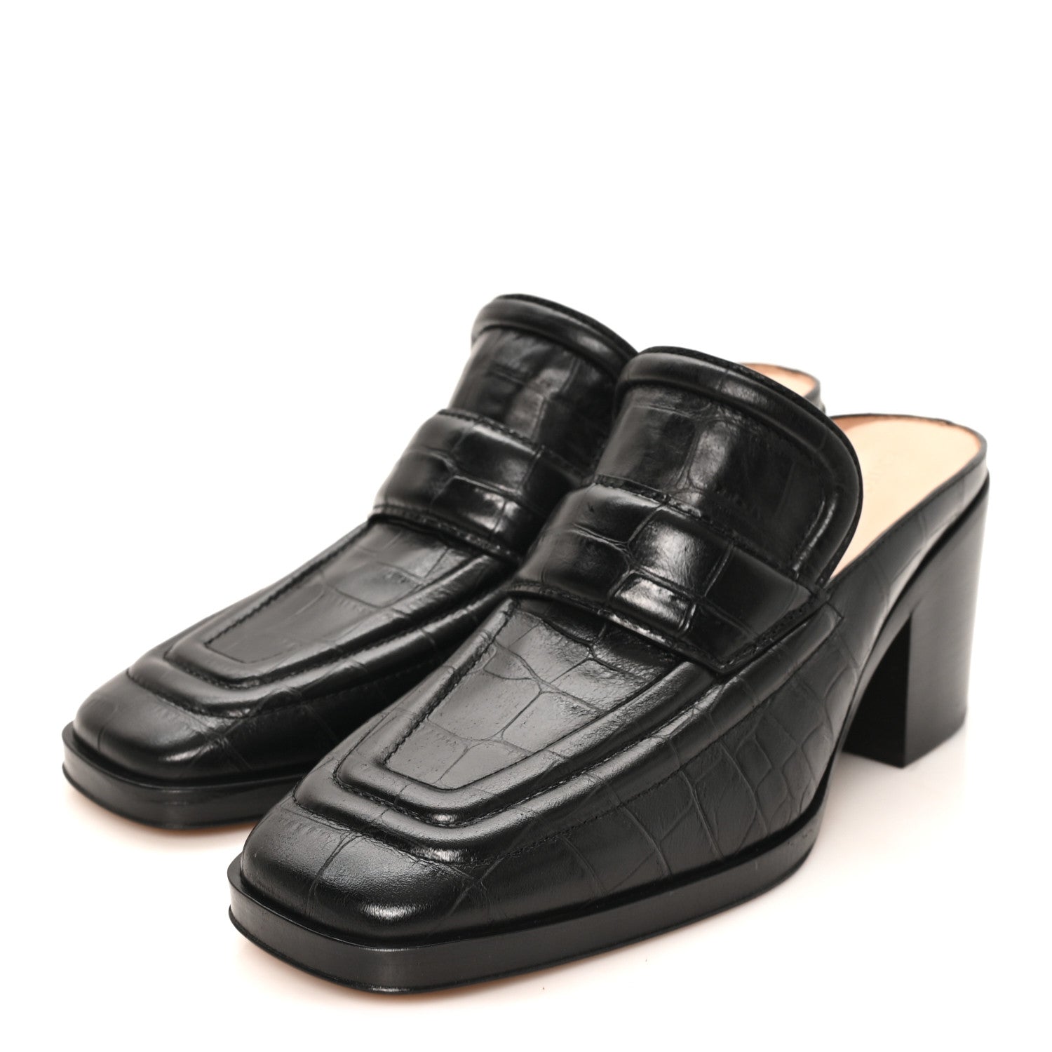 Bottega Veneta Calfskin Alligator Embossed Mules 39 Black 4 of 9