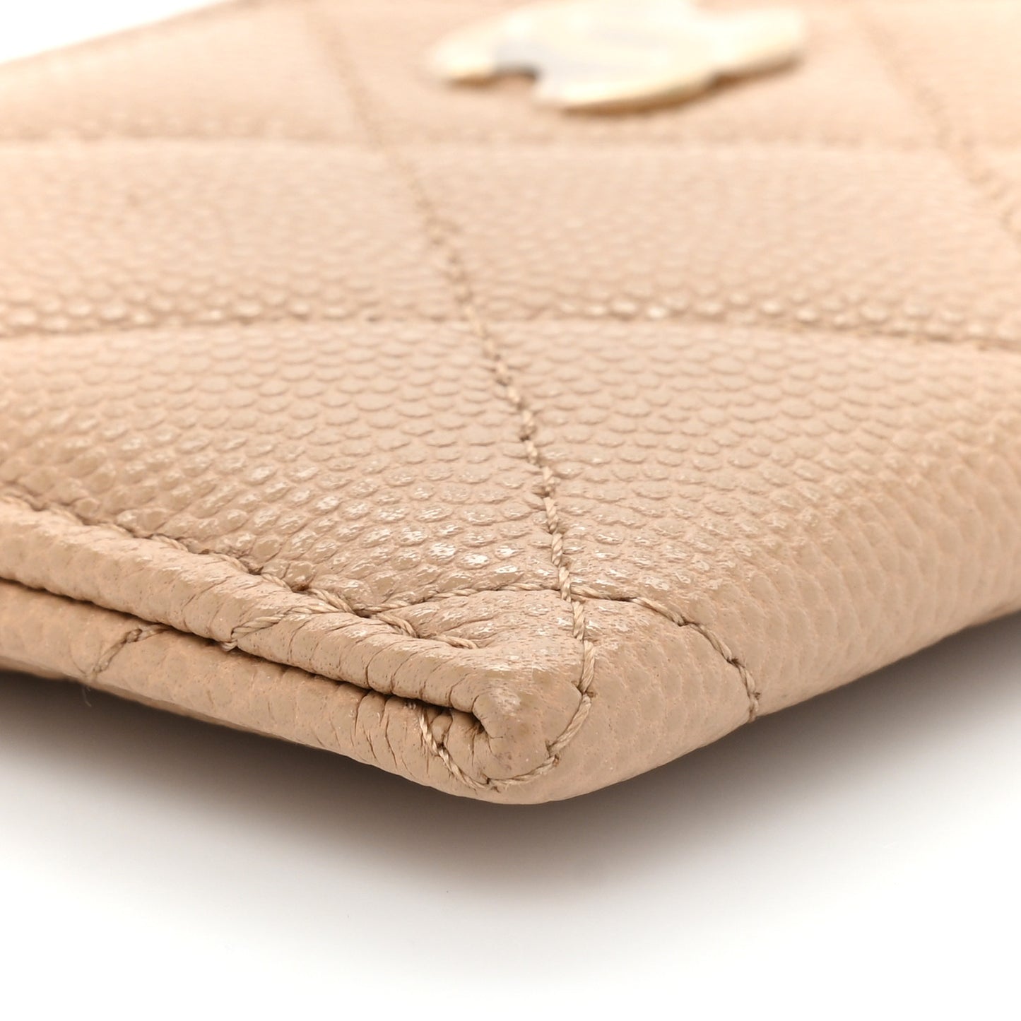 Caviar Quilted Card Holder Beige
