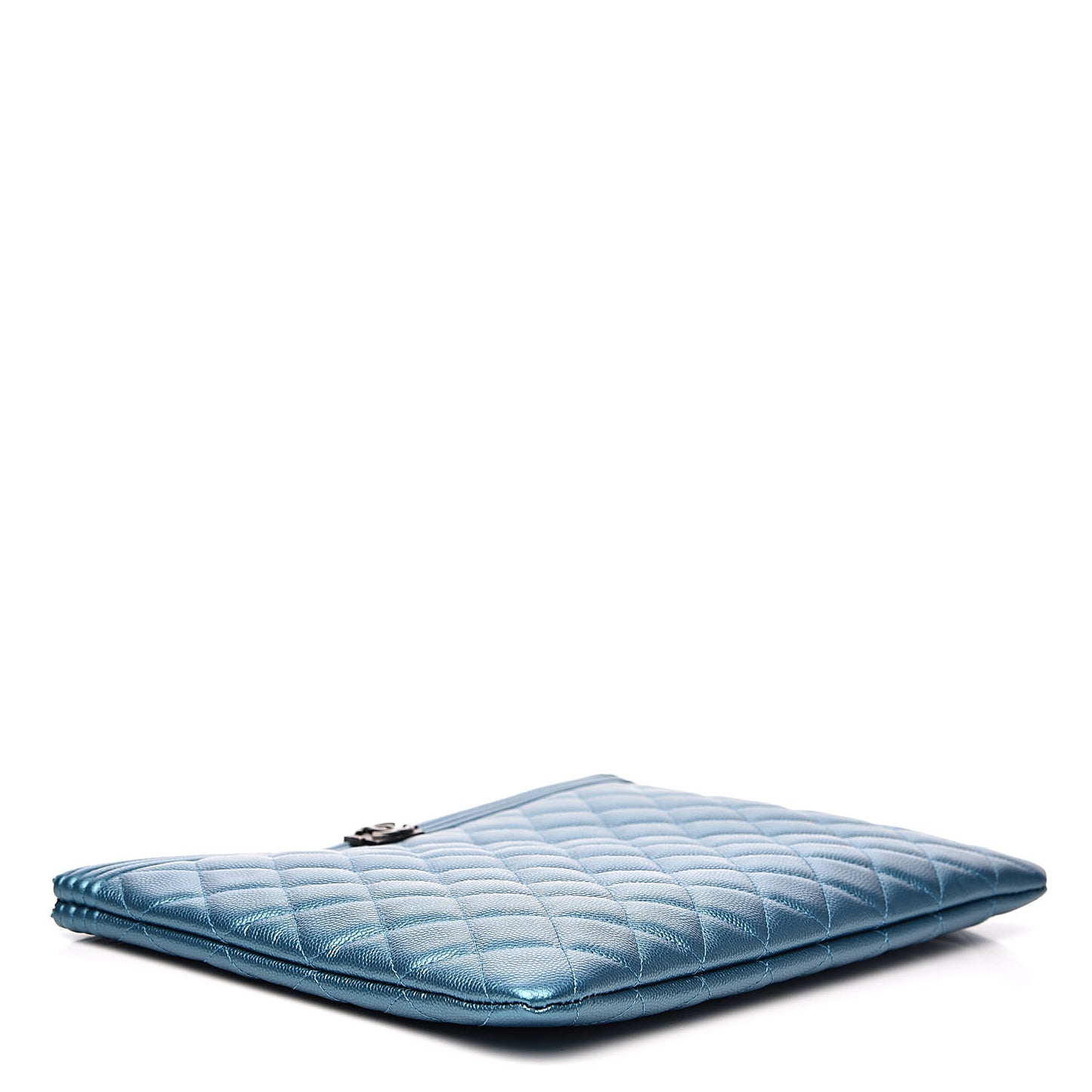 Metallic Caviar Quilted Medium Boy Cosmetic Case Turquoise