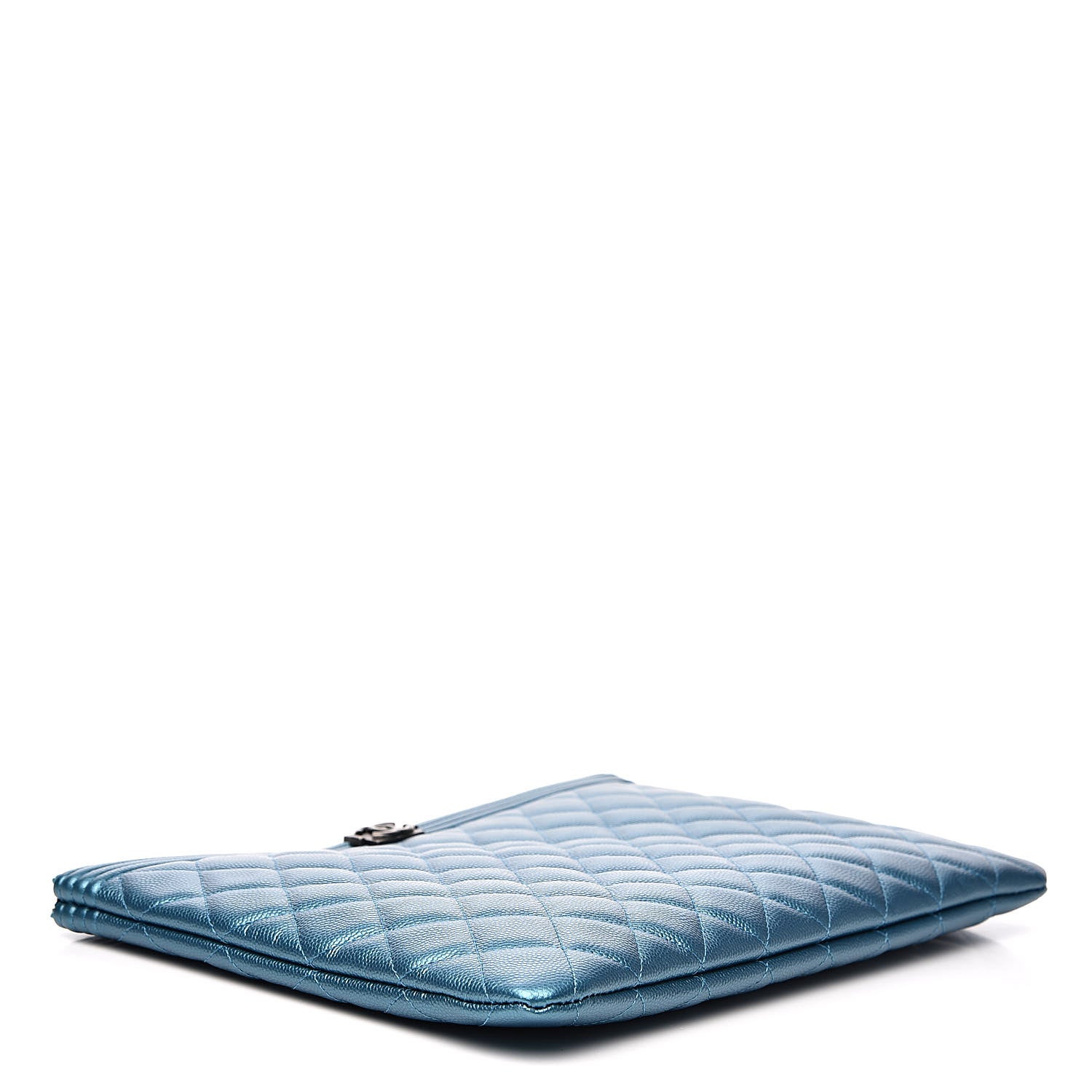 Chanel Metallic Caviar Quilted Medium Boy Cosmetic Case Turquoise 4 of 10
