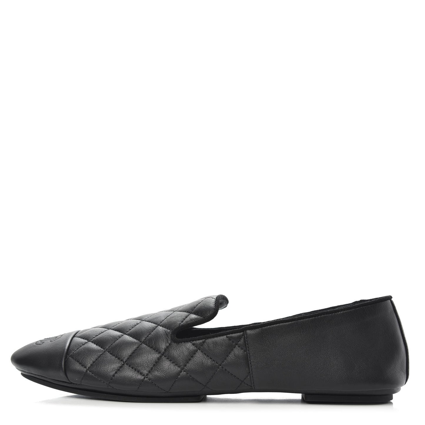 Lambskin Quilted Cap Toe Slipper With Pouch 41 Black