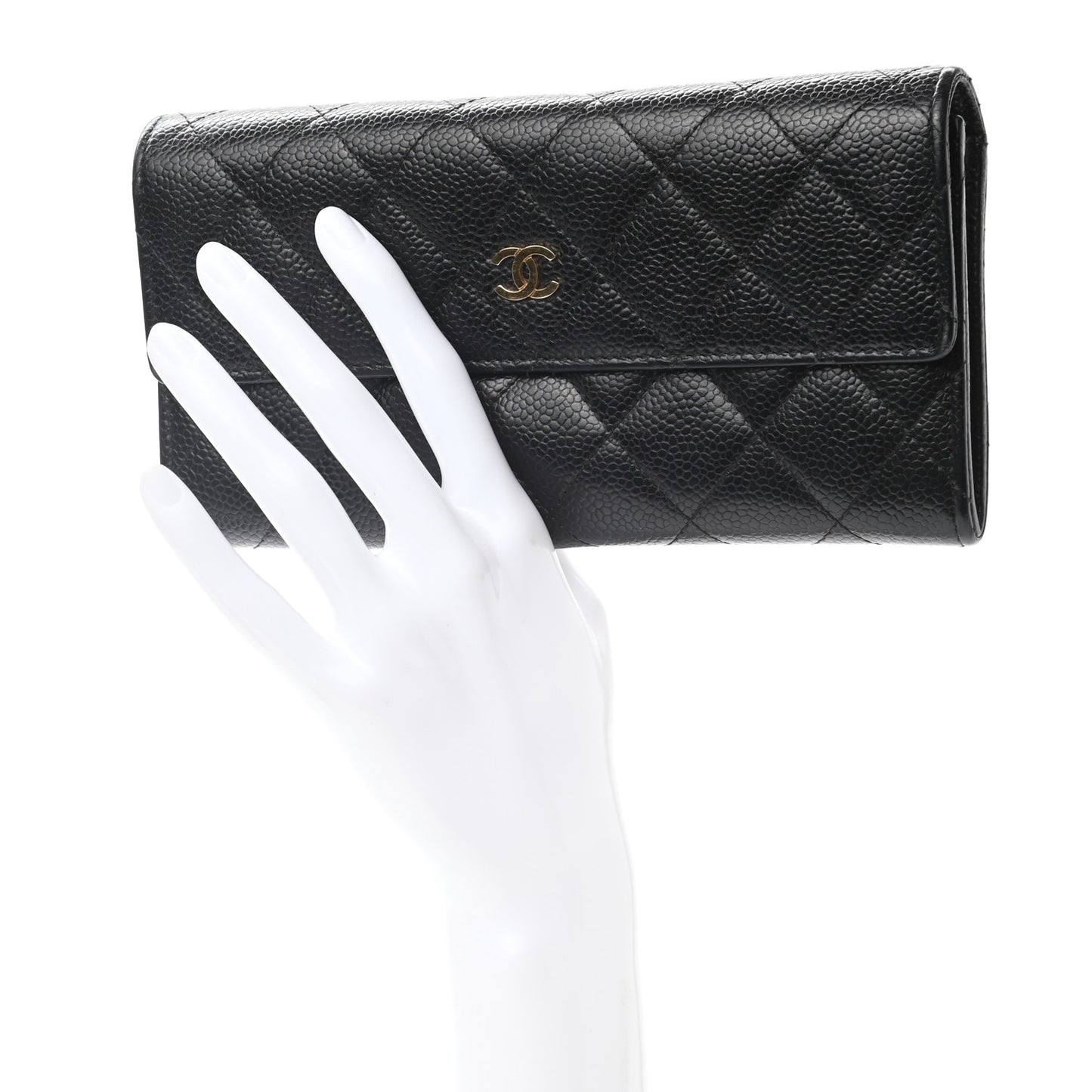 Caviar Quilted Large Flap Wallet Black