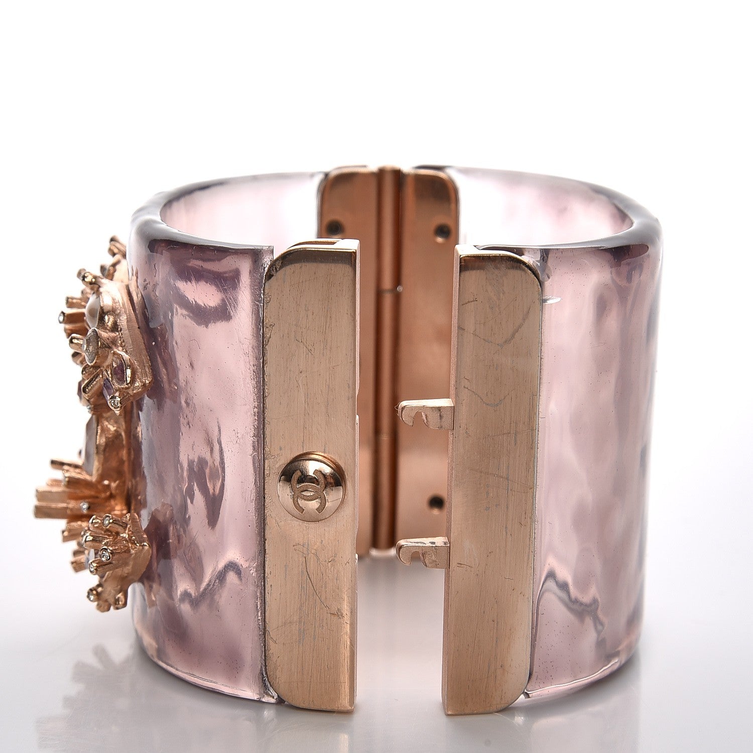 Chanel Lucite Crystal Pearl Gripoix CC Cuff Purple 4 of 7