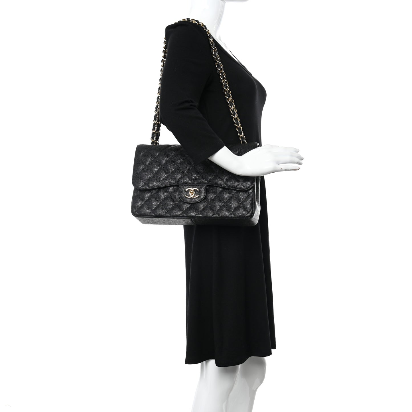 Caviar Quilted Jumbo Double Flap Black