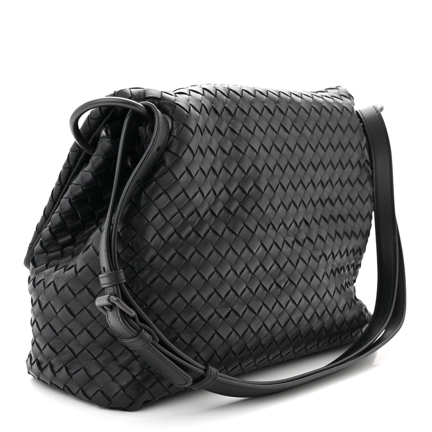 Nappa Intrecciato Flap Shoulder Bag Black