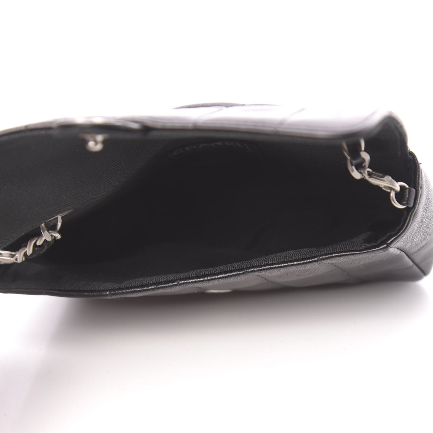 Lambskin Quilted Chocolate Bar Chain Belt Bag Clutch Black