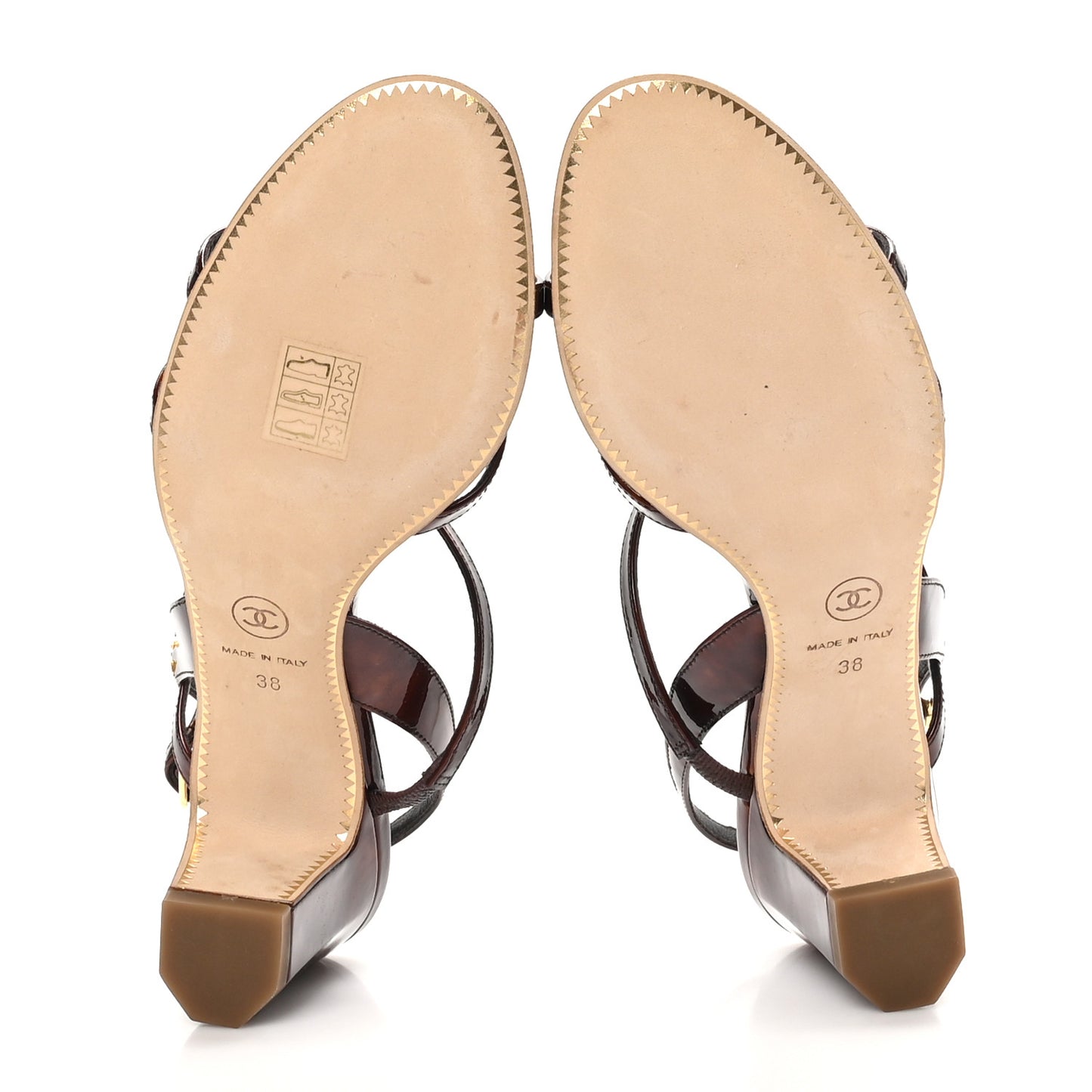 Patent Tortoise Ankle Strap Sandals 38 Marron Bronze