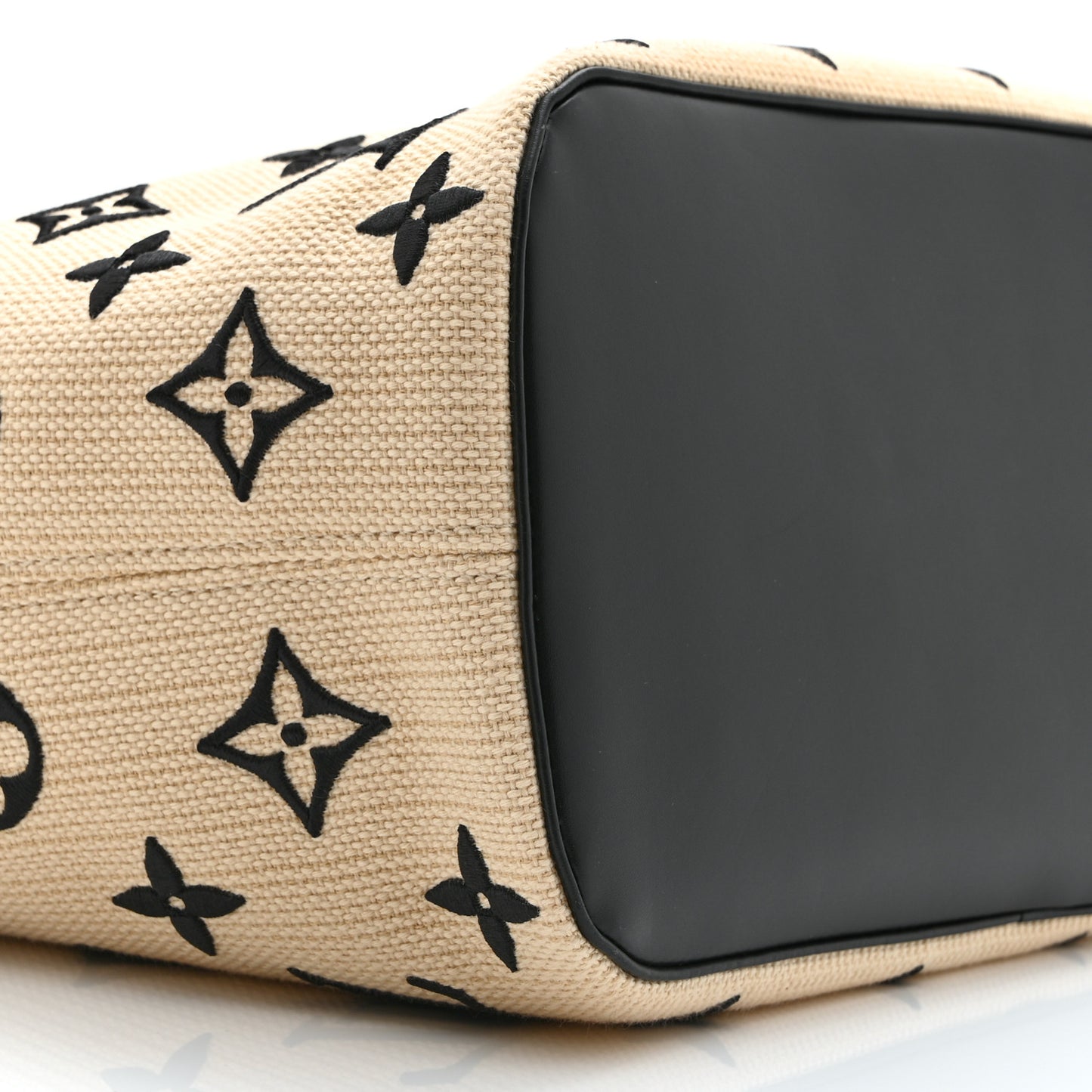 Cotton Monogram Embroidered Neverfull MM Beige Black Beige Black