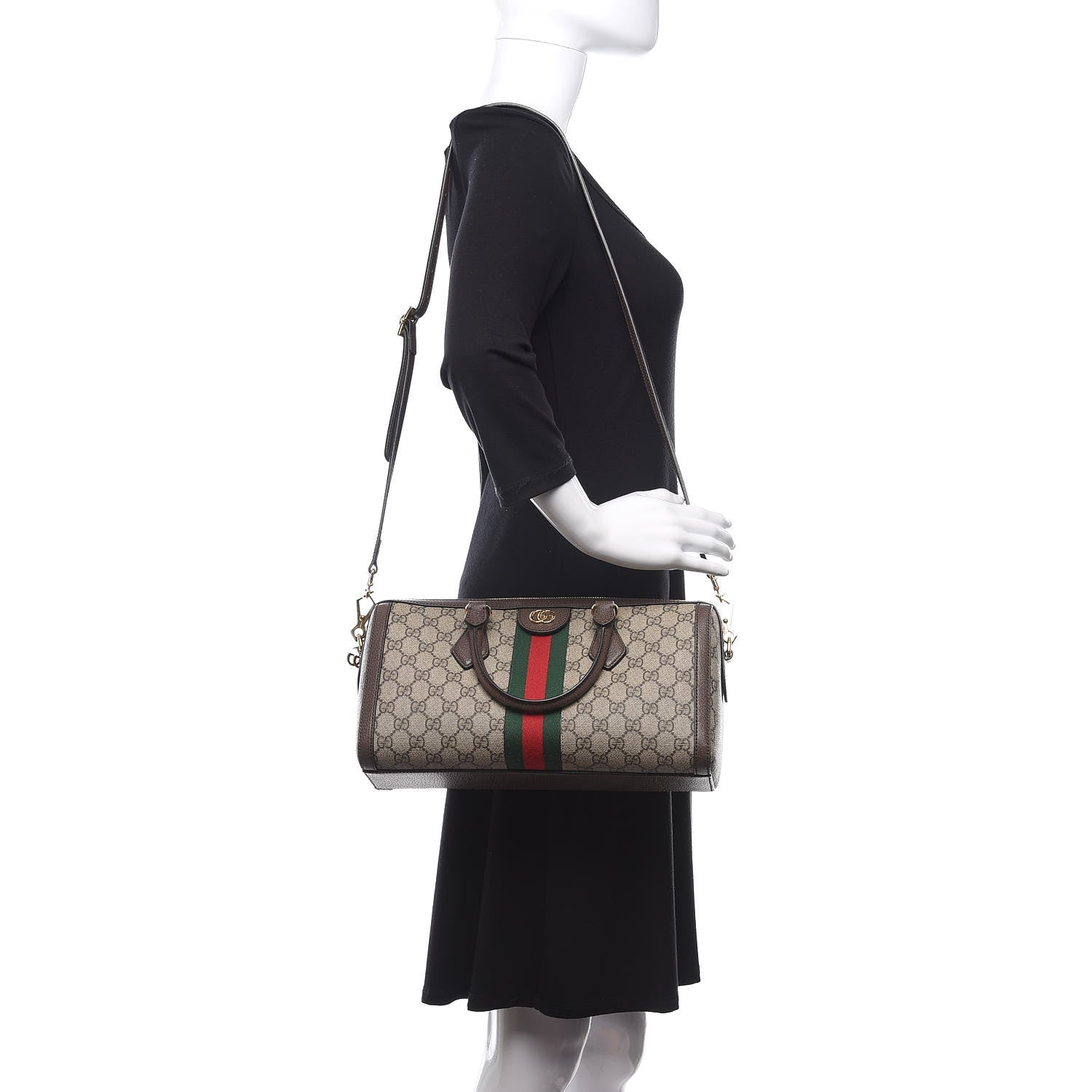 Gucci GG Supreme Monogram Web Medium Ophidia Boston Brown 2 of 10
