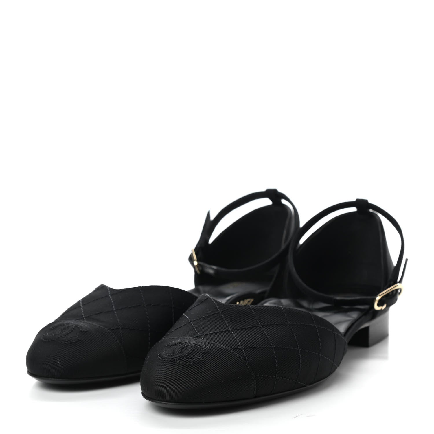 Chanel Grosgrain Cap Toe CC Ankle Strap Sandals 40 Black 3 of 8