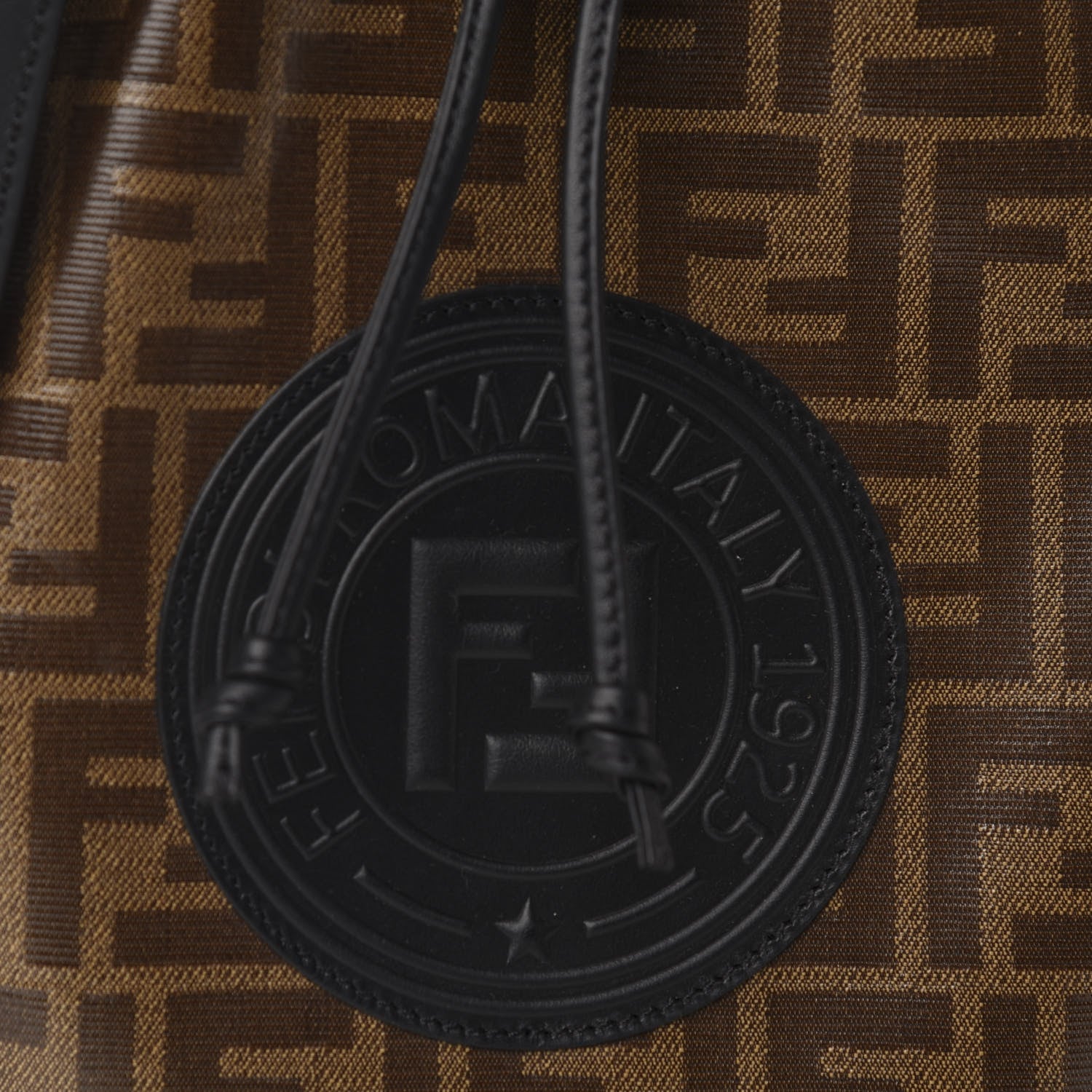 Fendi Glazed Fabric Vitello Grace F is Fendi FF 1974 Stamp Patch Grande Mon Tresor Bucket Bag Mogano Panna Black 11 of 11