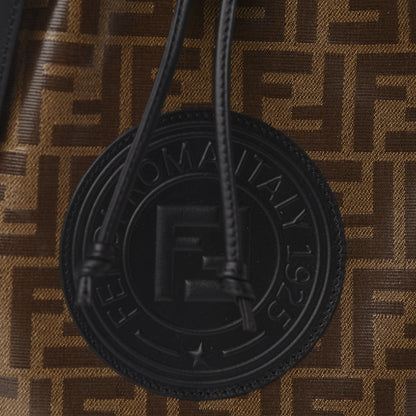 Fendi Glazed Fabric Vitello Grace F is Fendi FF 1974 Stamp Patch Grande Mon Tresor Bucket Bag Mogano Panna Black 11 of 11