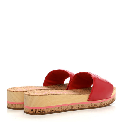 Chanel Patent Calfskin Cork CC Platform Slide Sandals 37 Pink 4 of 9