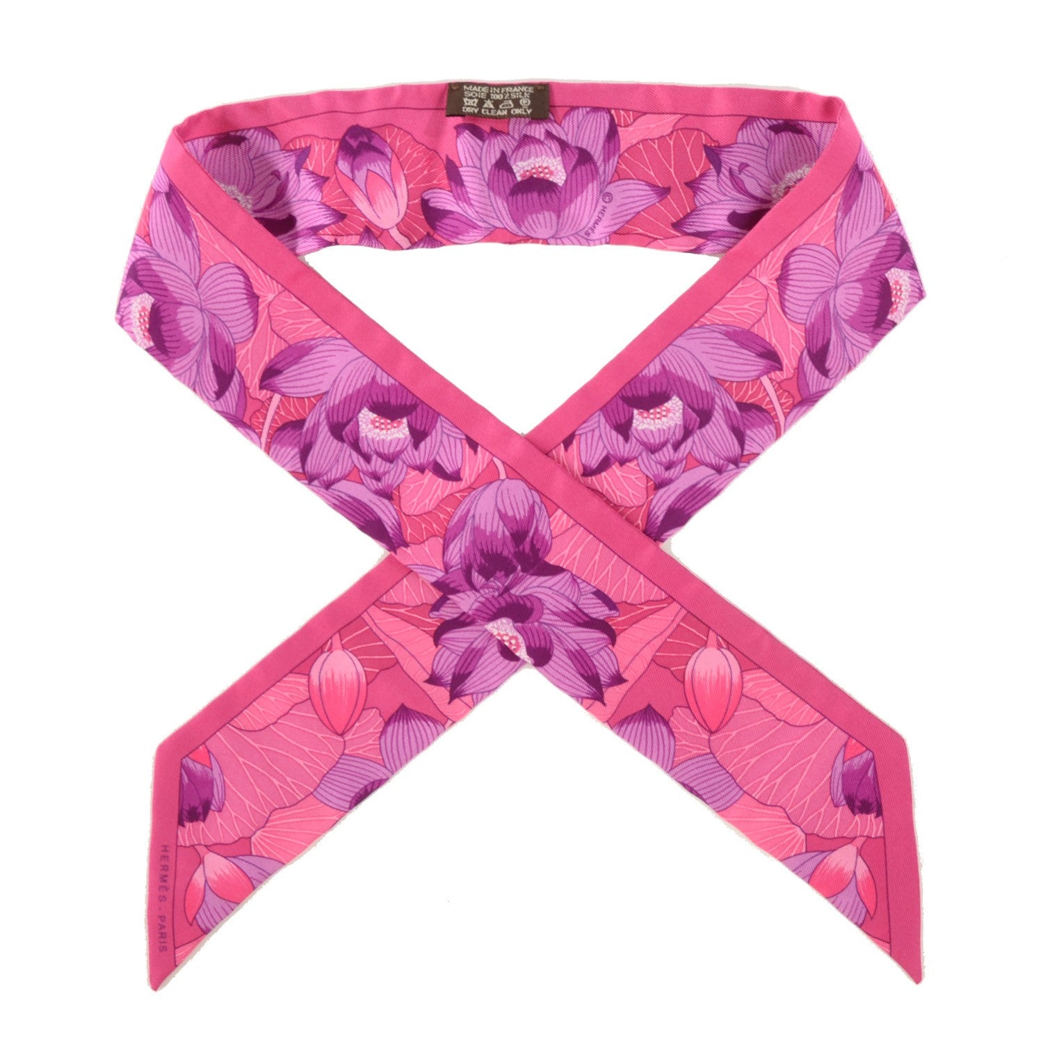 Hermes Silk Fleurs de Lotus Twilly Rose Indien Fuchsia Violet 1 of 6