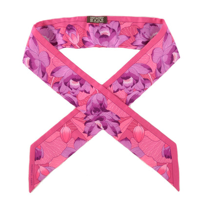 Hermes Silk Fleurs de Lotus Twilly Rose Indien Fuchsia Violet 1 of 6