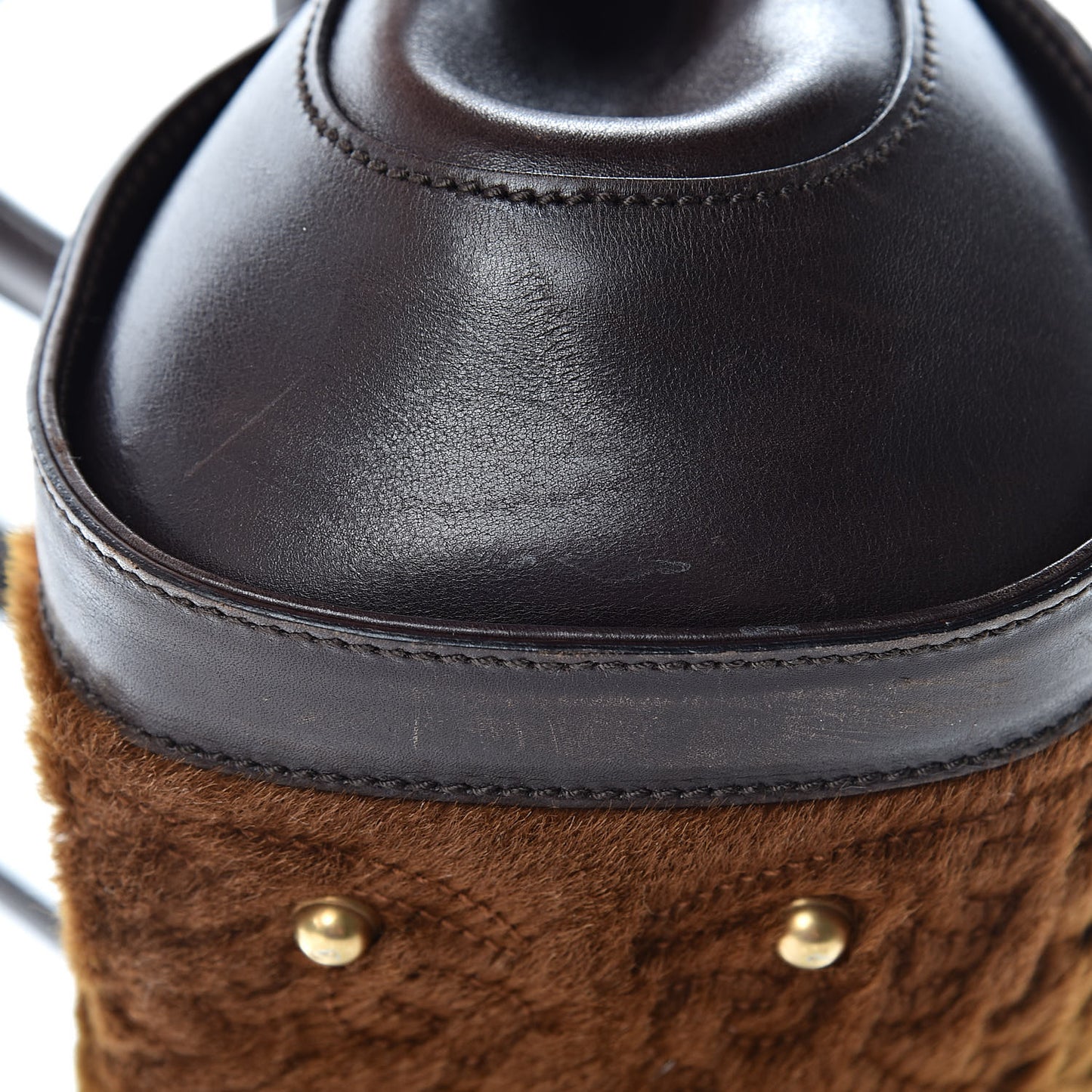 Calf Hair Calfskin Bamboo Bullet Satchel Brown