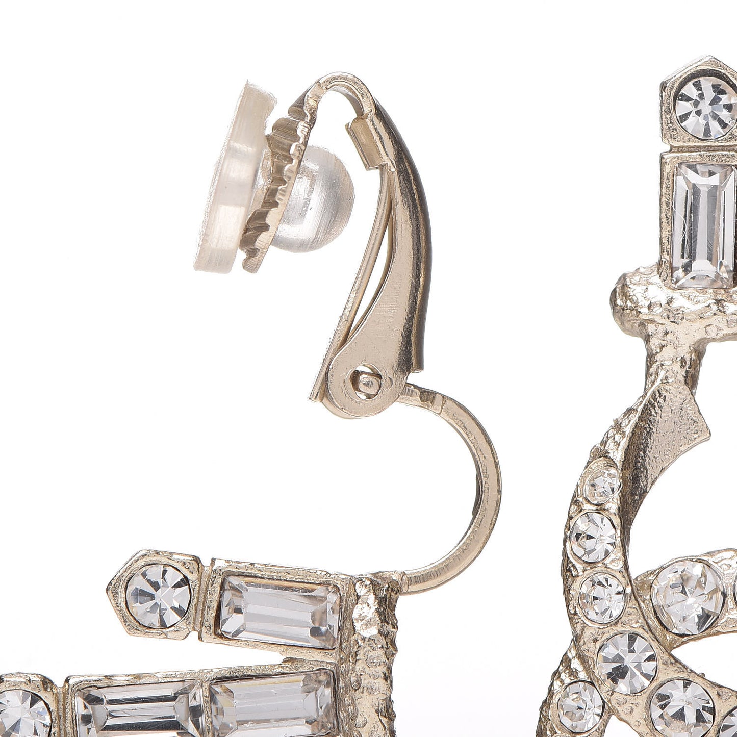 Crystal Baguette CC Clip On Earrings Light Gold