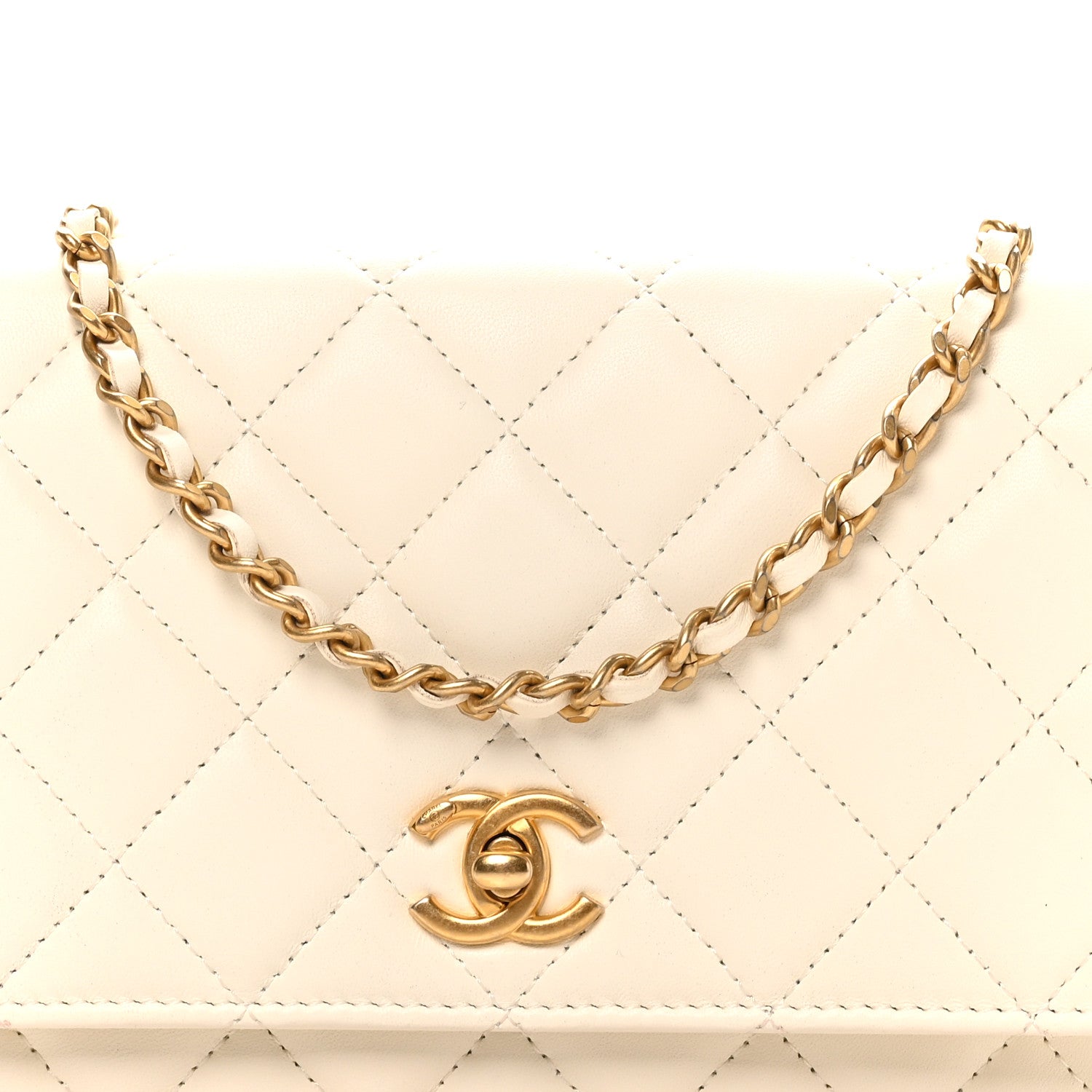 Chanel Lambskin Quilted CC Pearl Crush Wallet on Chain WOC White 9 of 11