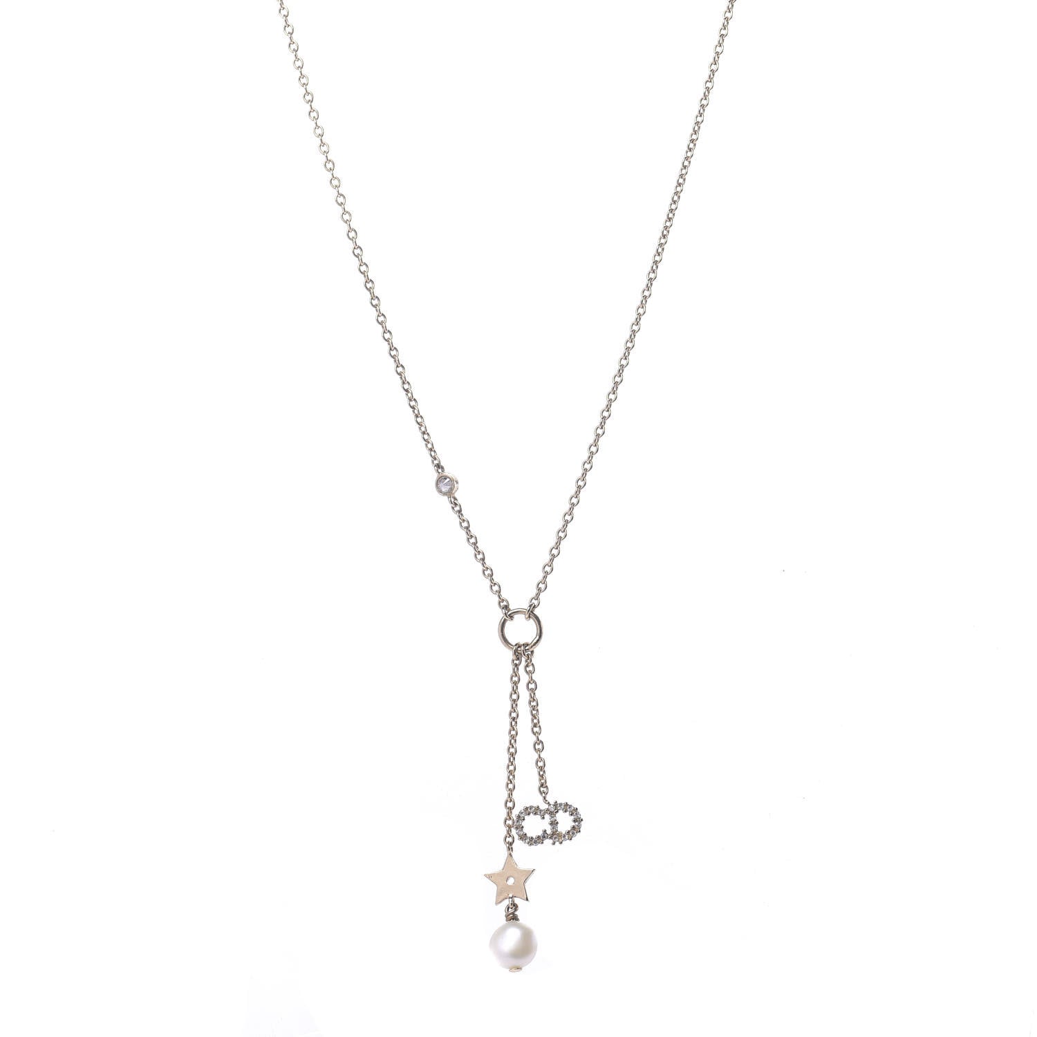 Christian Dior Crystal Pearl Shiny-D Tribal Long Necklace Gold 1 of 8