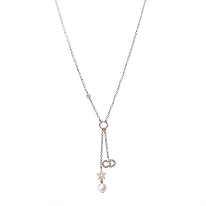 Christian Dior Crystal Pearl Shiny-D Tribal Long Necklace Gold 1 of 8