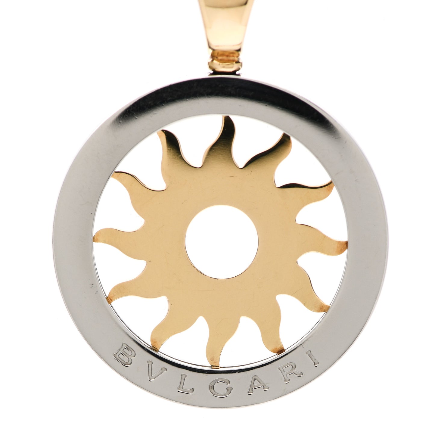 Stainless Steel 18K Yellow Gold Calfskin Tondo Sun Pendant Necklace
