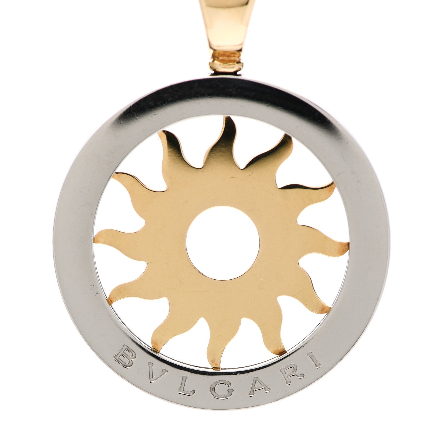 Bulgari Stainless Steel 18K Yellow Gold Calfskin Tondo Sun Pendant Necklace 4 of 5