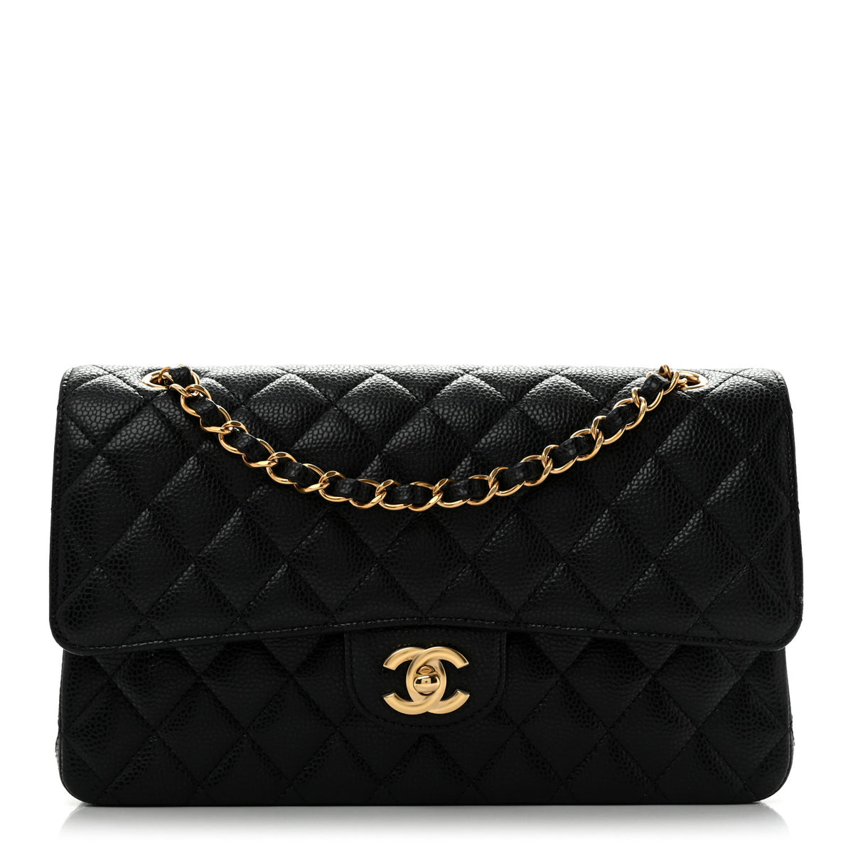 Caviar Quilted Medium Double Flap Black