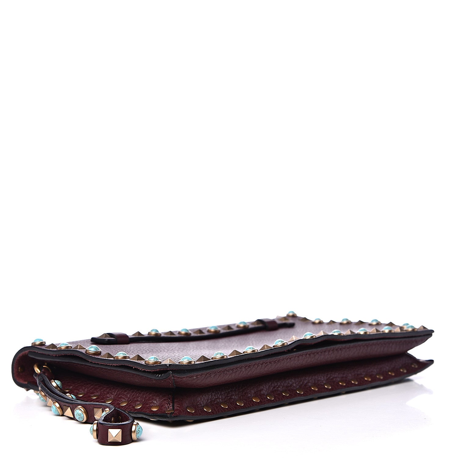Valentino Garavani Pebbled Calfskin Rockstud Rolling Wristlet Clutch Rubin 3 of 11