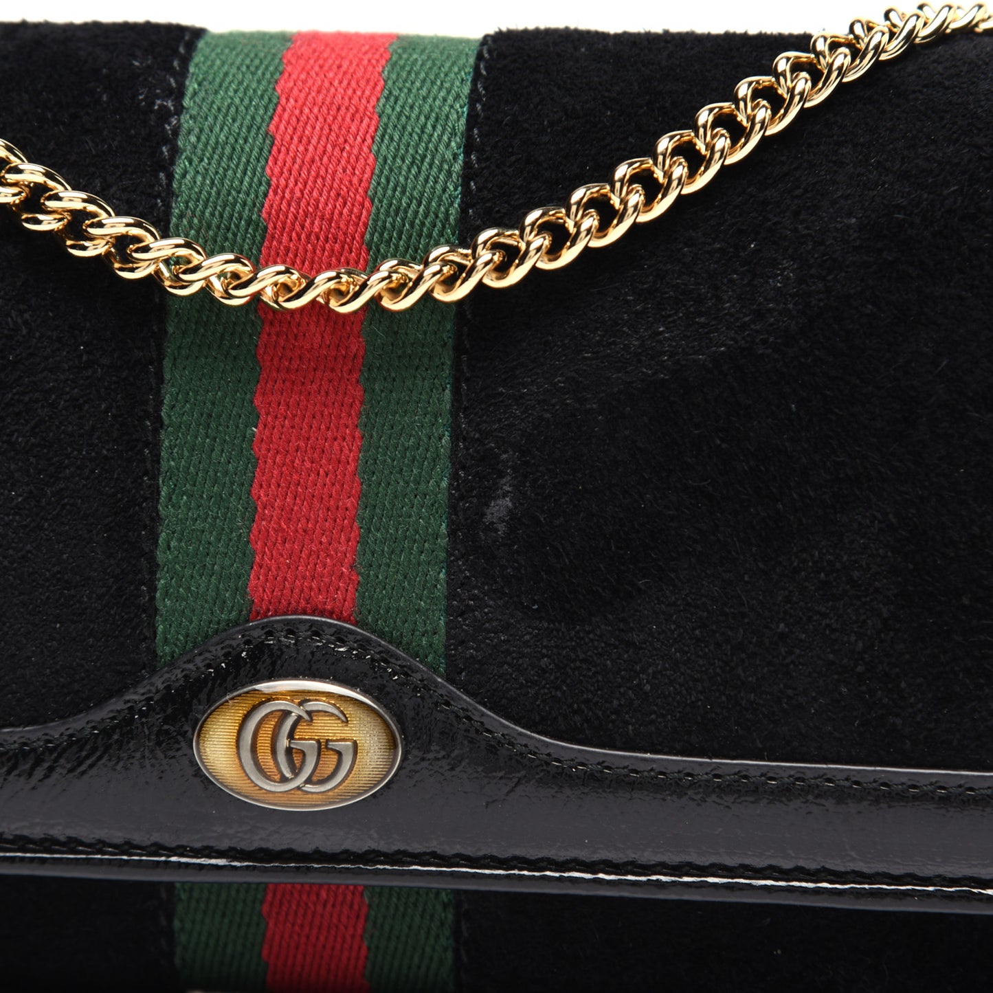 Suede Patent Web Ophidia Wallet On Chain Black