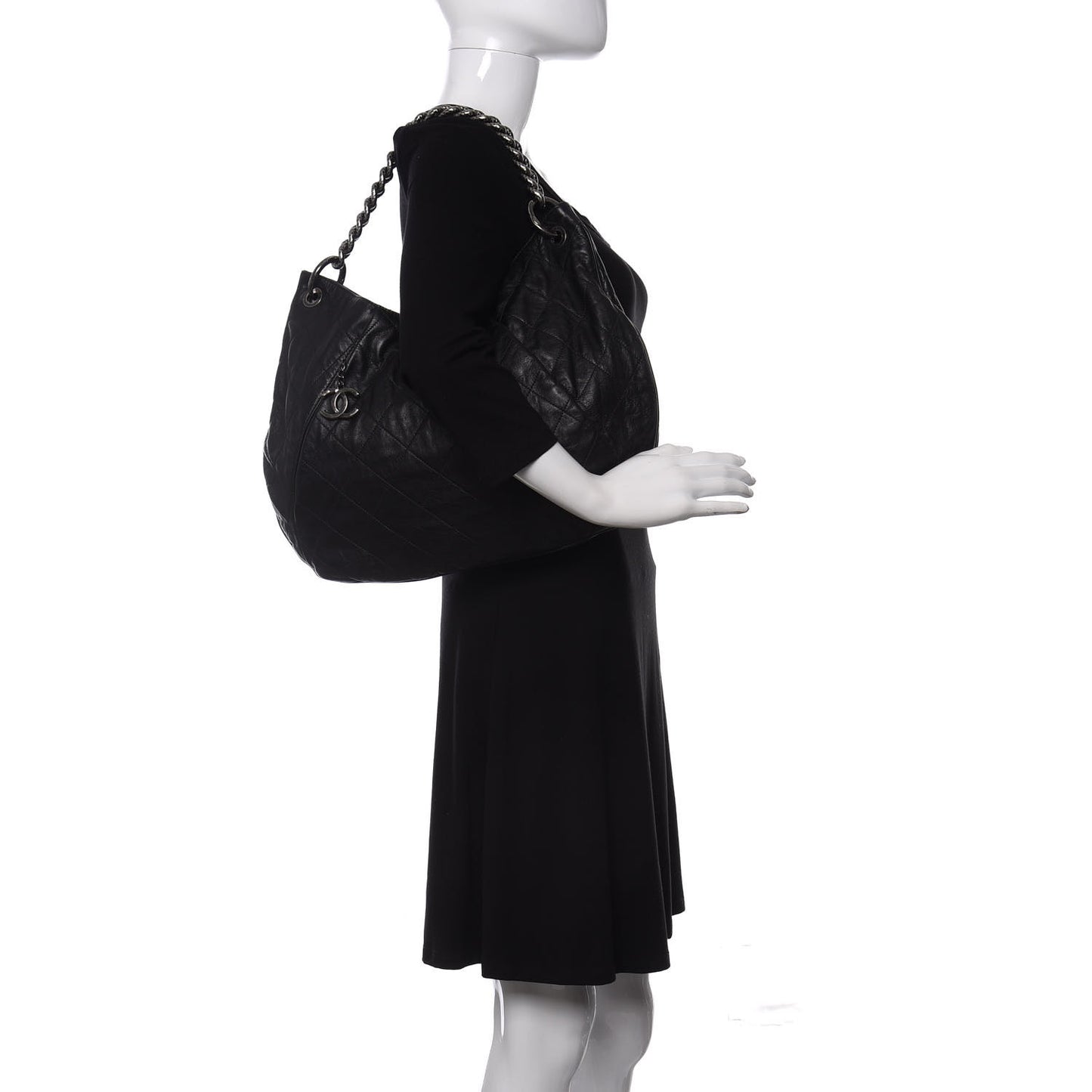 Calfskin Coco Pleats Hobo Black