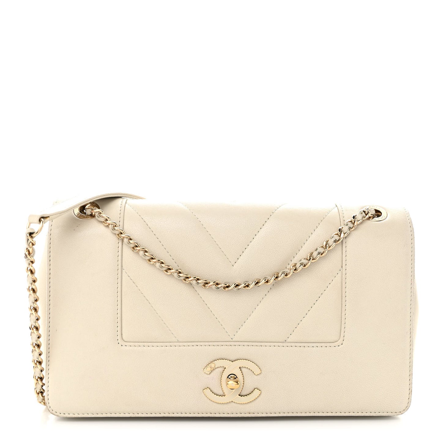 Sheepskin Chevron Quilted Medium Vintage Mademoiselle Flap White