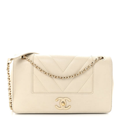 Chanel Sheepskin Chevron Quilted Medium Vintage Mademoiselle Flap White 1 of 11