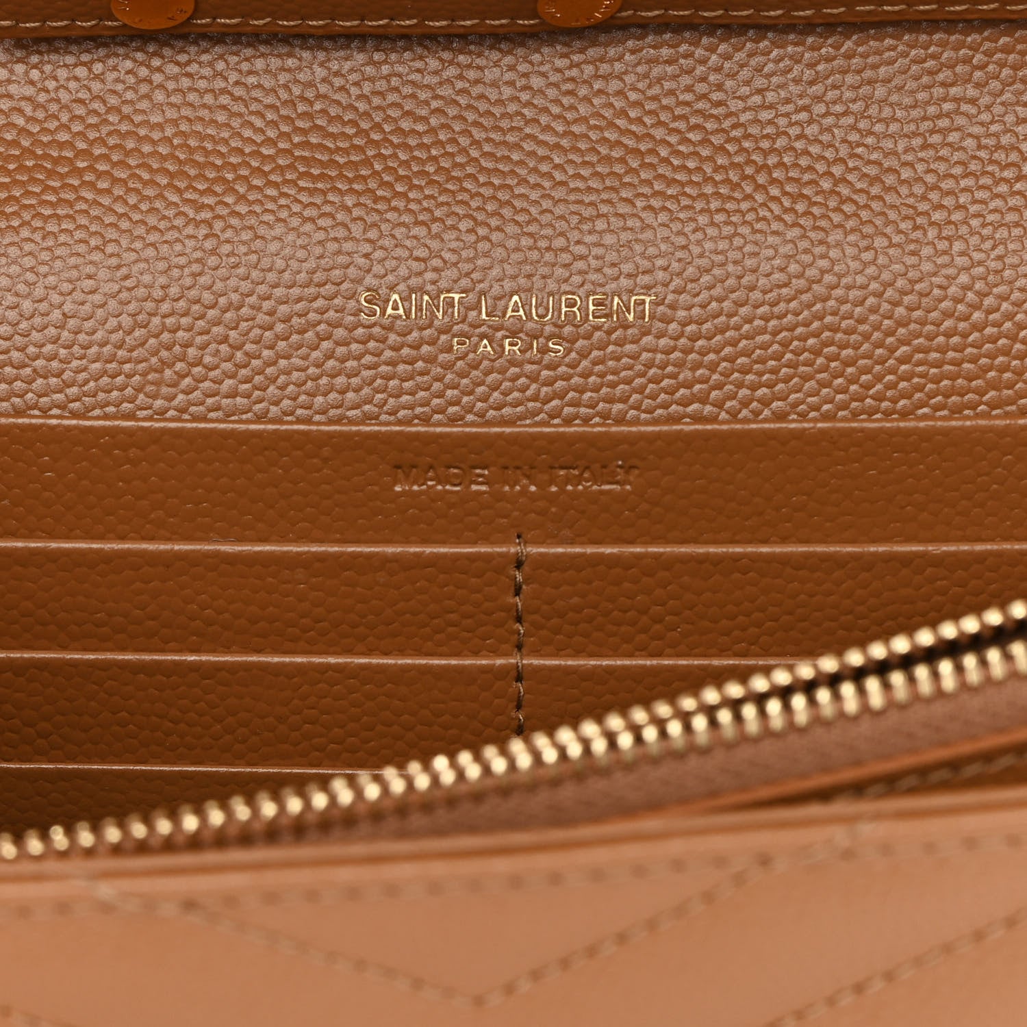 Saint Laurent Grain De Poudre Matelasse Chevron Monogram Chain Wallet Dark Natural 6 of 13