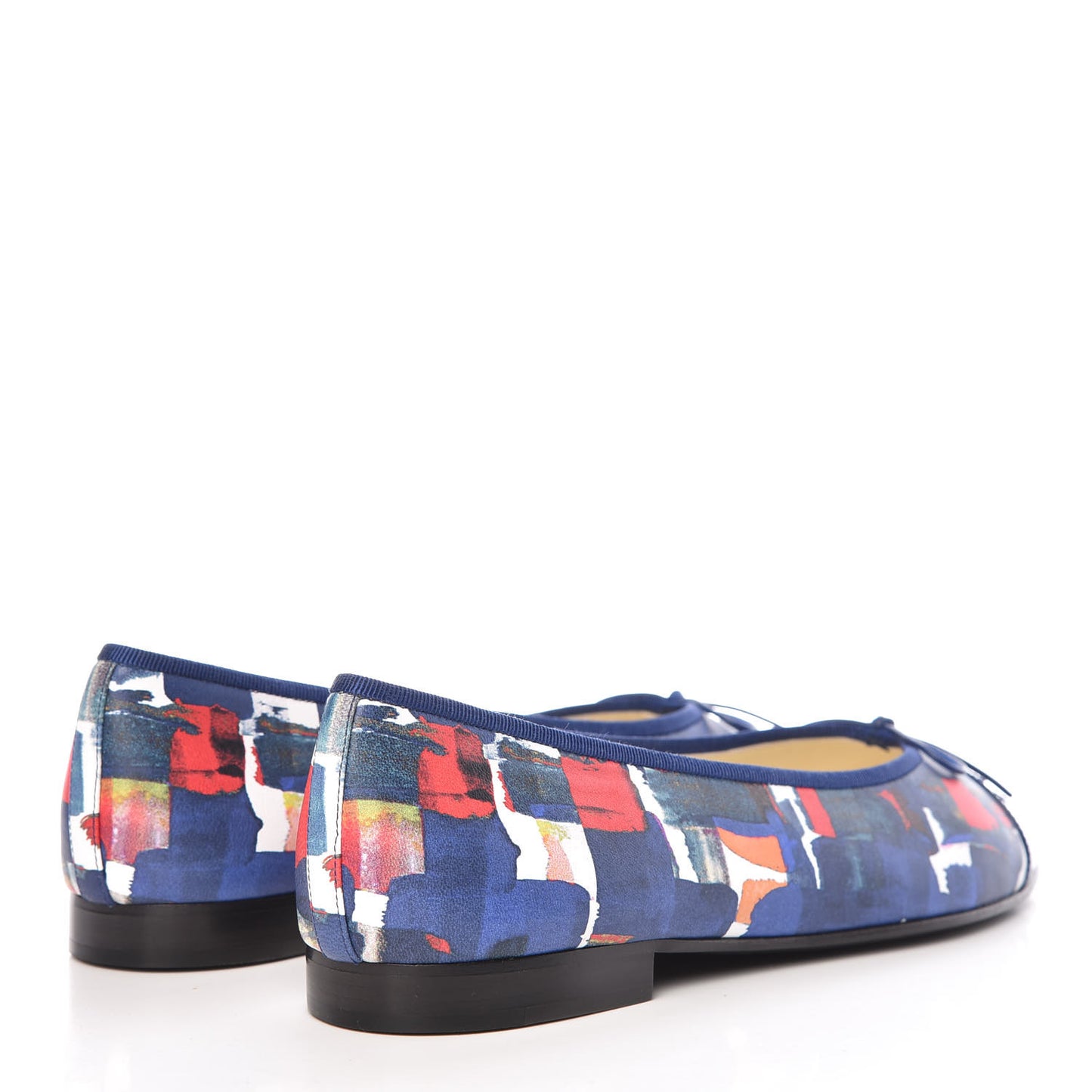 Patent Calfskin Printed CC Cap Toe Ballerina Flats 41 Blue Red Orange Navy
