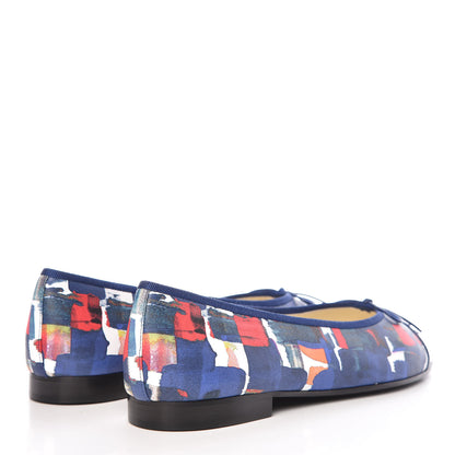 Chanel Patent Calfskin Printed CC Cap Toe Ballerina Flats 41 Blue Red Orange Navy 4 of 9