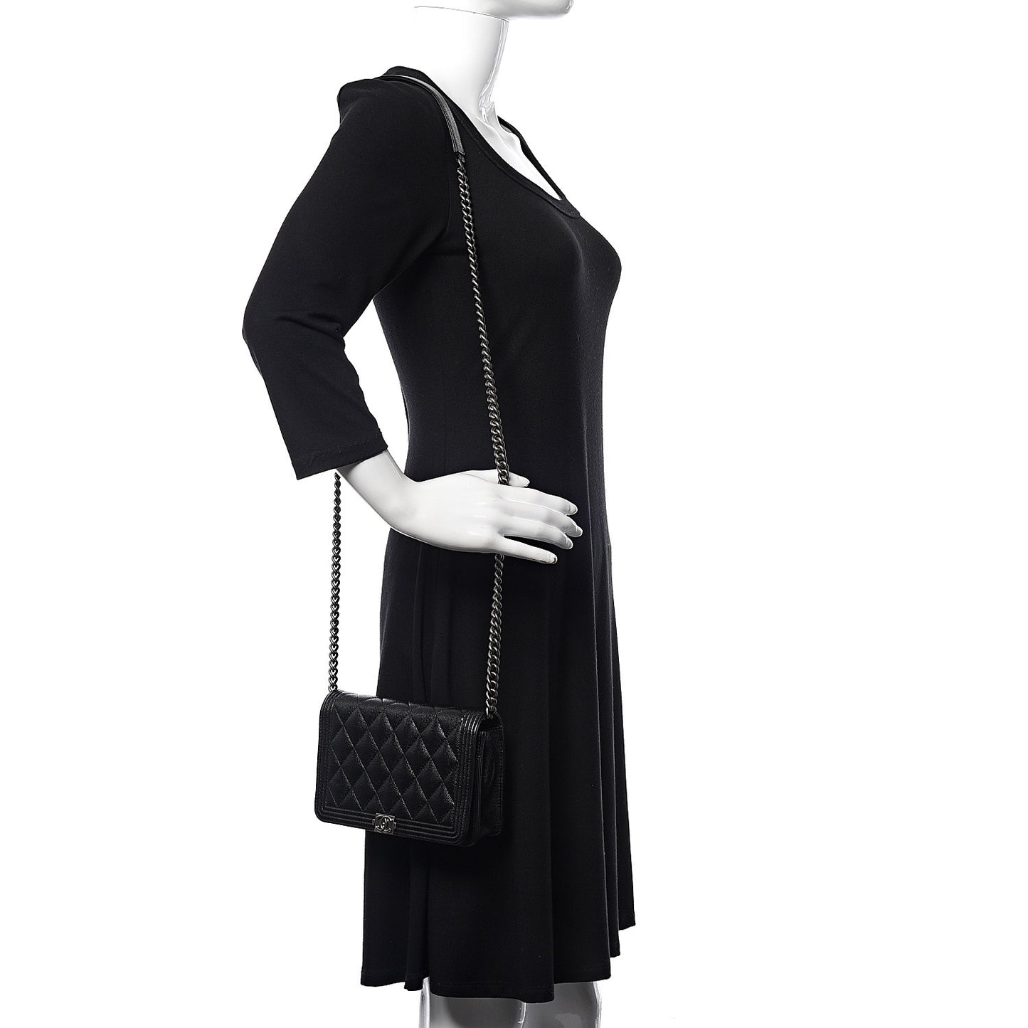 Caviar Quilted Boy Wallet On Chain WOC Black