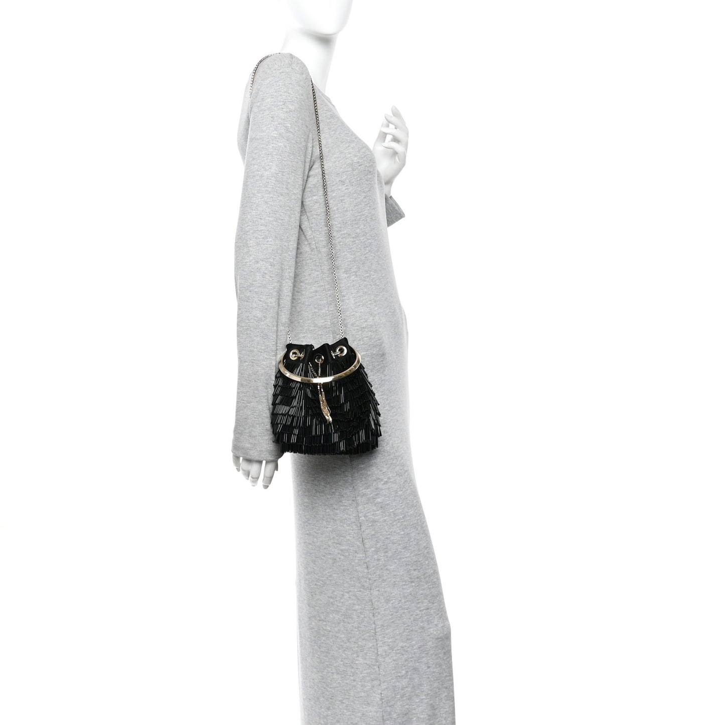 Satin Beaded Mini Bon Bon Bag Black