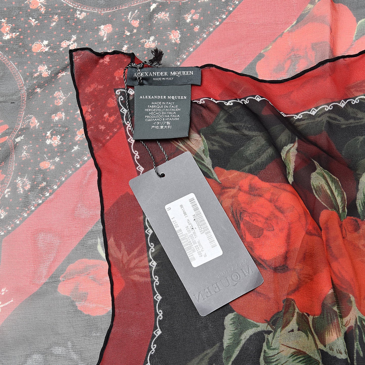 Silk Floral Scarf Red Black