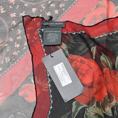 Alexander McQueen Silk Floral Scarf Red Black 3 of 3