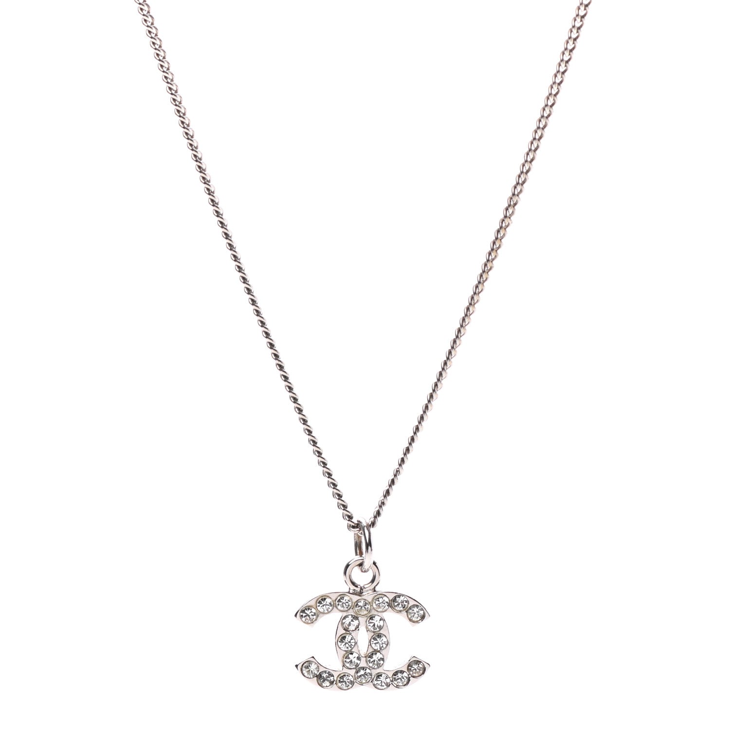Chanel Crystal Timeless CC Necklace Silver 1 of 5
