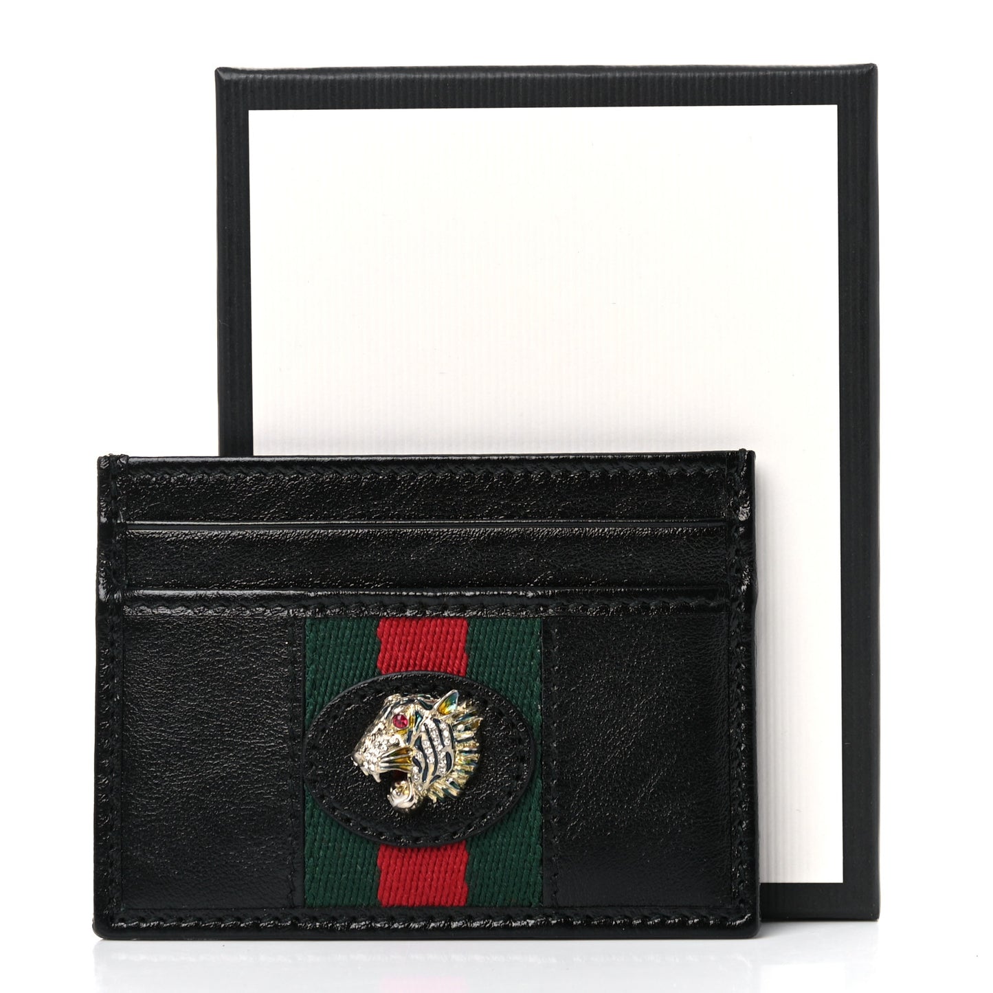 Calfskin Web Rajah Card Holder Black