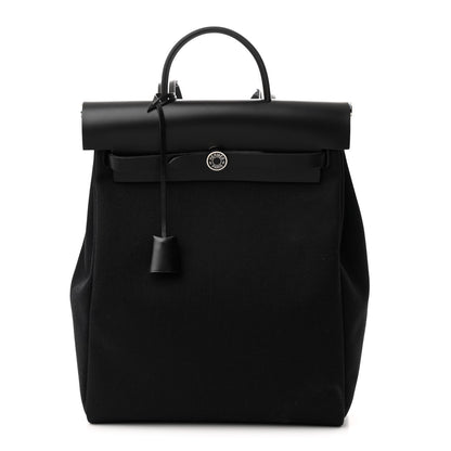 Hermes Military Toile Vache Hunter Herbag a Dos Zip Retourne Backpack Black 1 of 11
