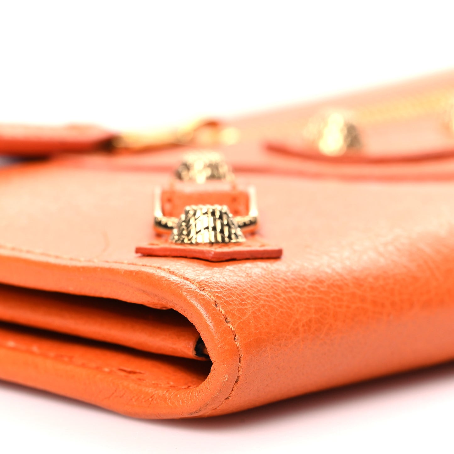 Agneau Classic Hardware Continental Zip Around Wallet Tangerine