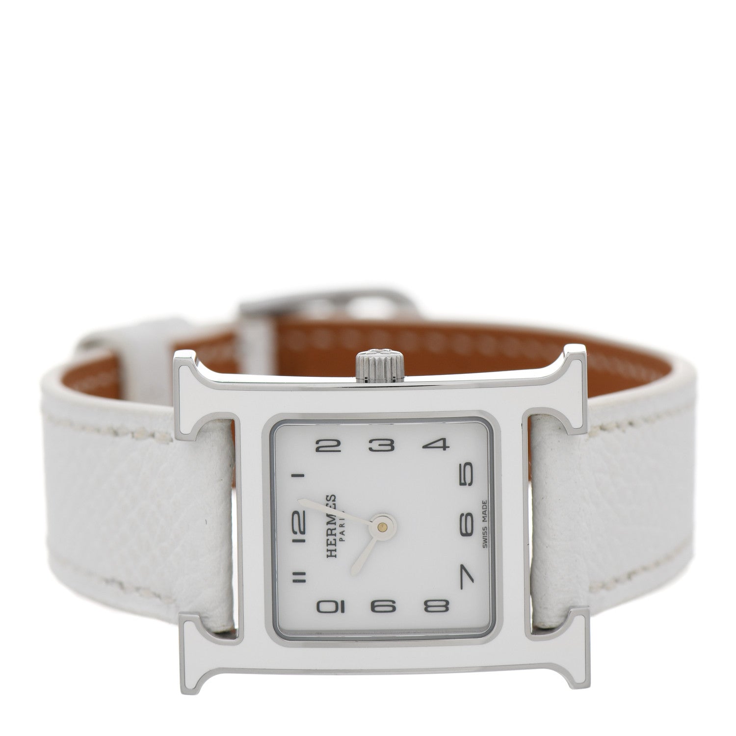 Hermes Stainless Steel Epsom Lacquer 21mm Heure H Hour Quartz Watch Blanc 2 of 5