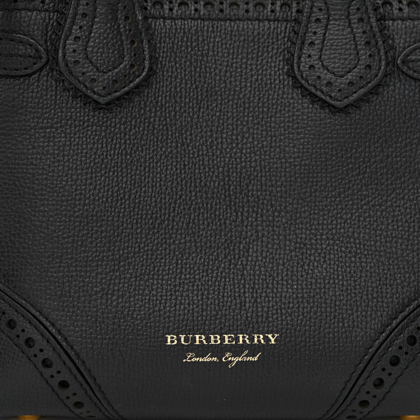 Grainy Calfskin House Check Baby Brogue Banner Tote Black