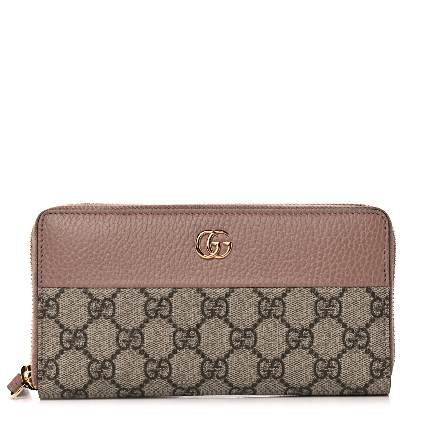 Dollar Calfskin GG Supreme Monogram GG Marmont Zip Around Wallet Porcelain Rose Beige Ebony