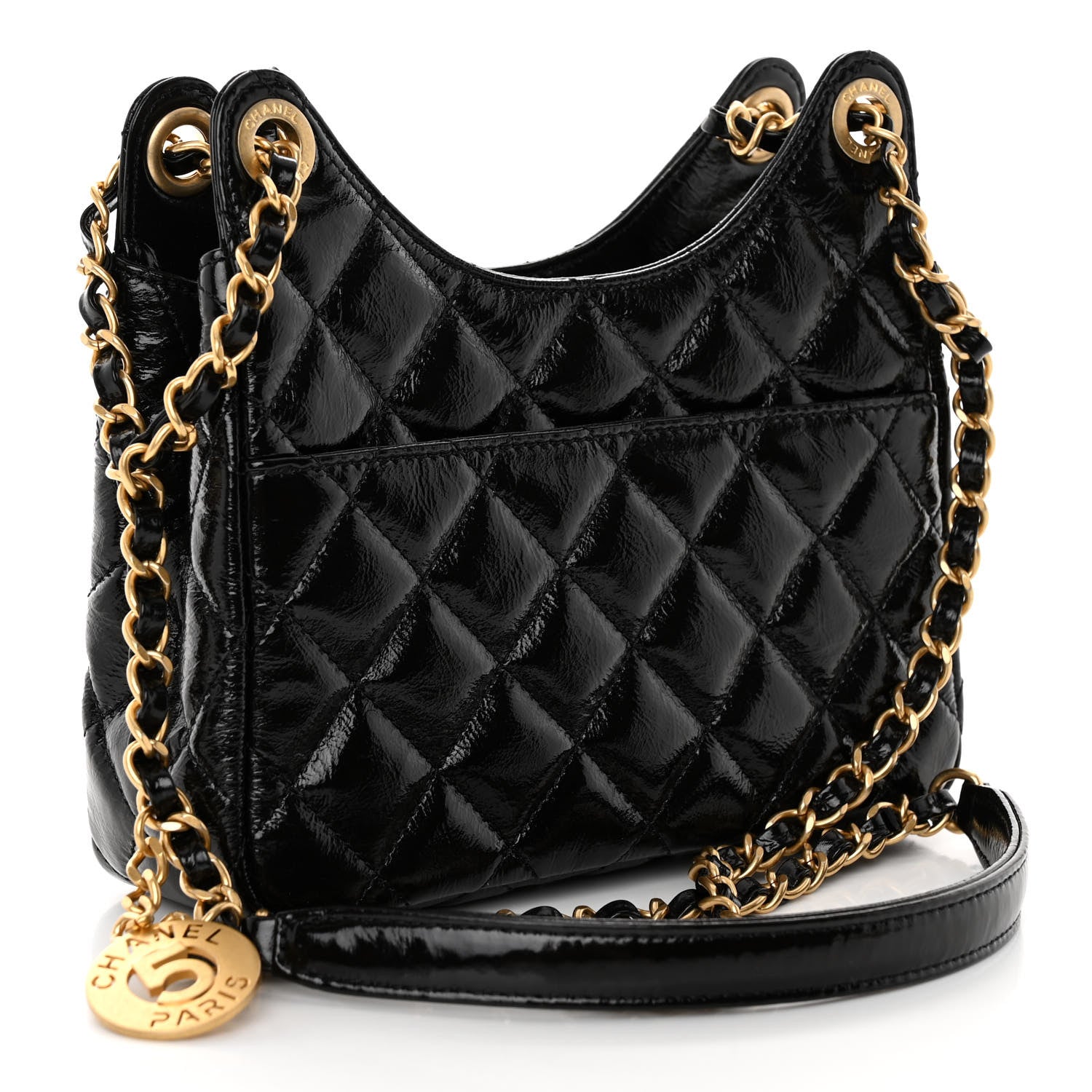 Chanel Shiny Crumpled Calfskin Quilted Small Wavy CC Hobo Black 3 of 10